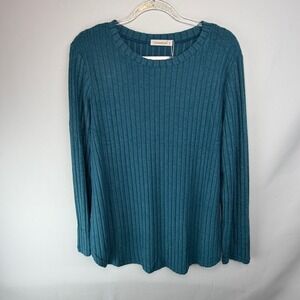 Fantaslook Top XL Teal Ribbed Knit Long Sleeve Soft Cottagecore Gorpcore Y2K New